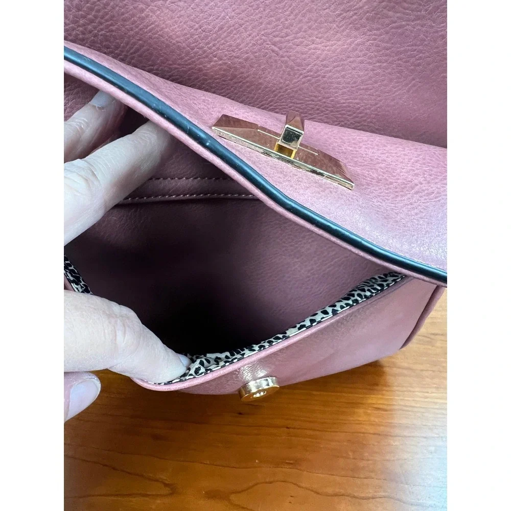 Mauve Pink Vegan Leather Mini Backpack Gold Hardware Animal Print Lining Small
